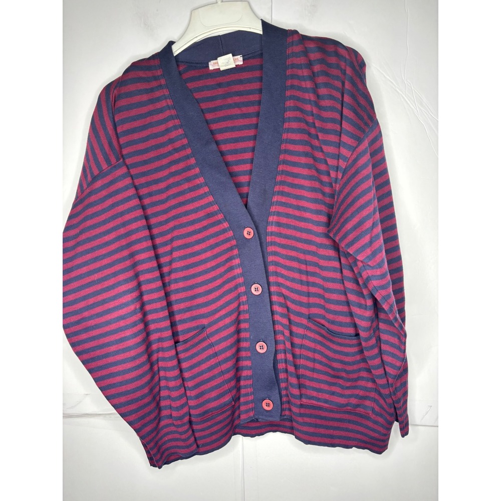 Brooks Brothers Mens Striped Cotton Cardigan Sweater Navy Burgundy Large USA
